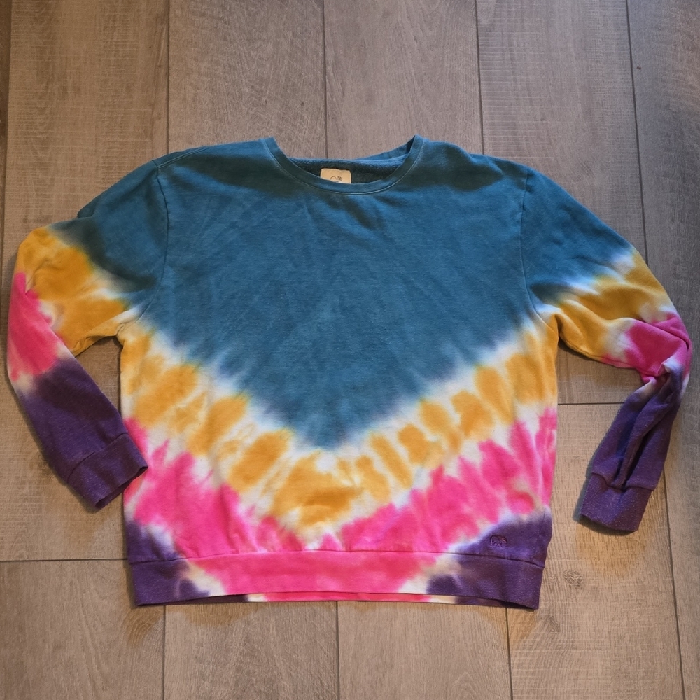 Womens Colorful Tie-Dye Crewneck Sweatshirt Size M